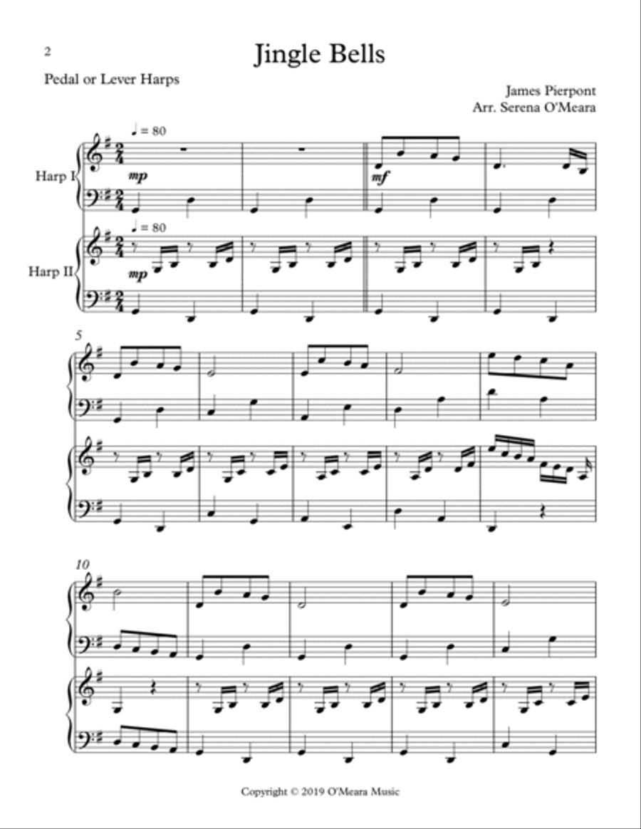 Jingle Bells, Harp Duet Celtic Harp scores gallery preview page 2