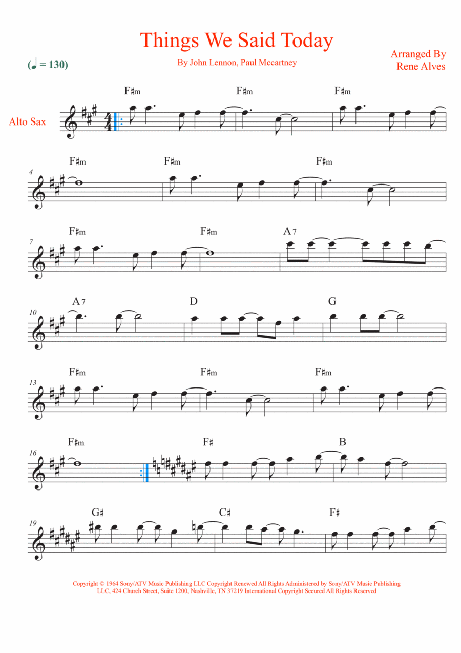 Things We Said Today Alto Saxophone scores gallery preview page 1