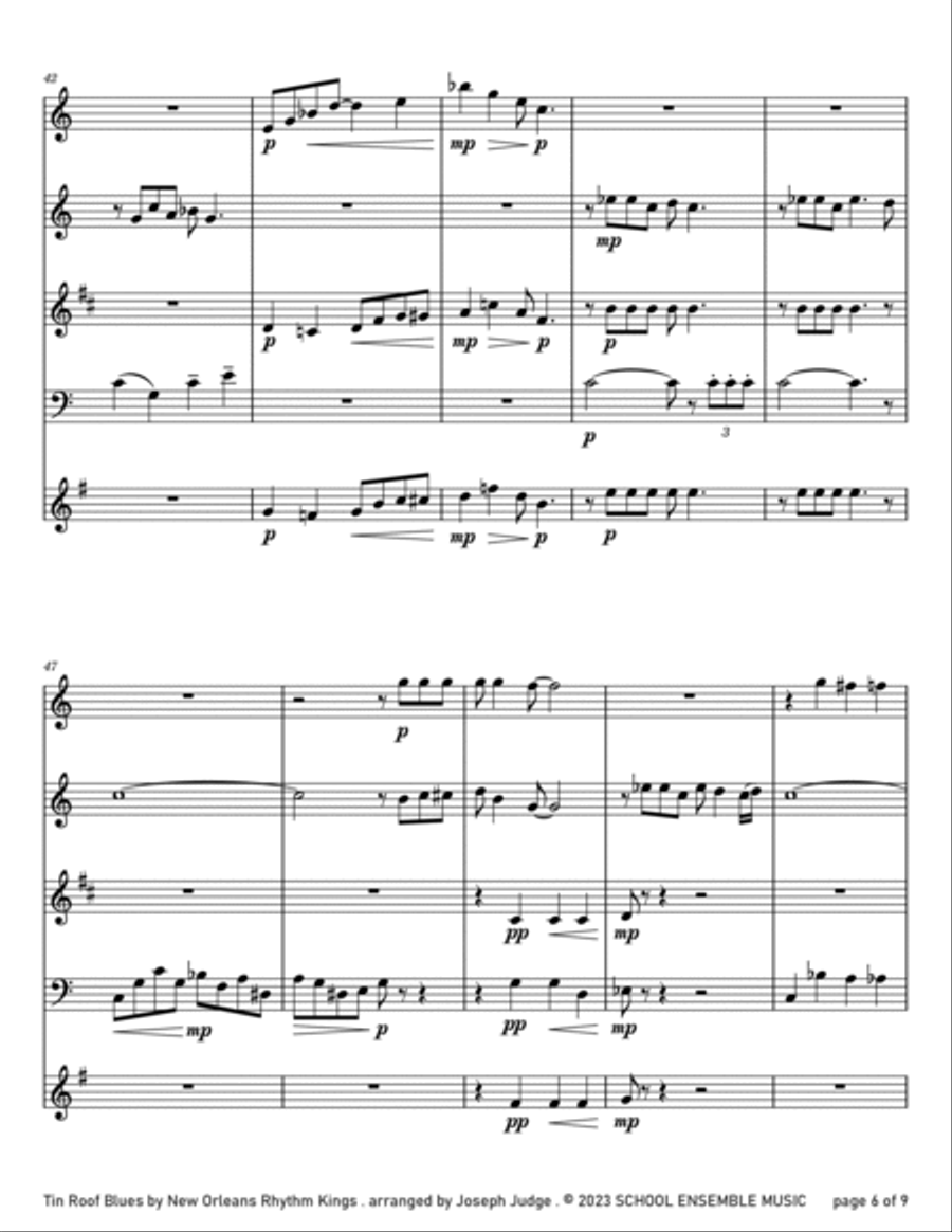 Tin Roof Blues by the Kings for Woodwind Quartet in Schools Woodwind Quartet scores gallery preview page 6