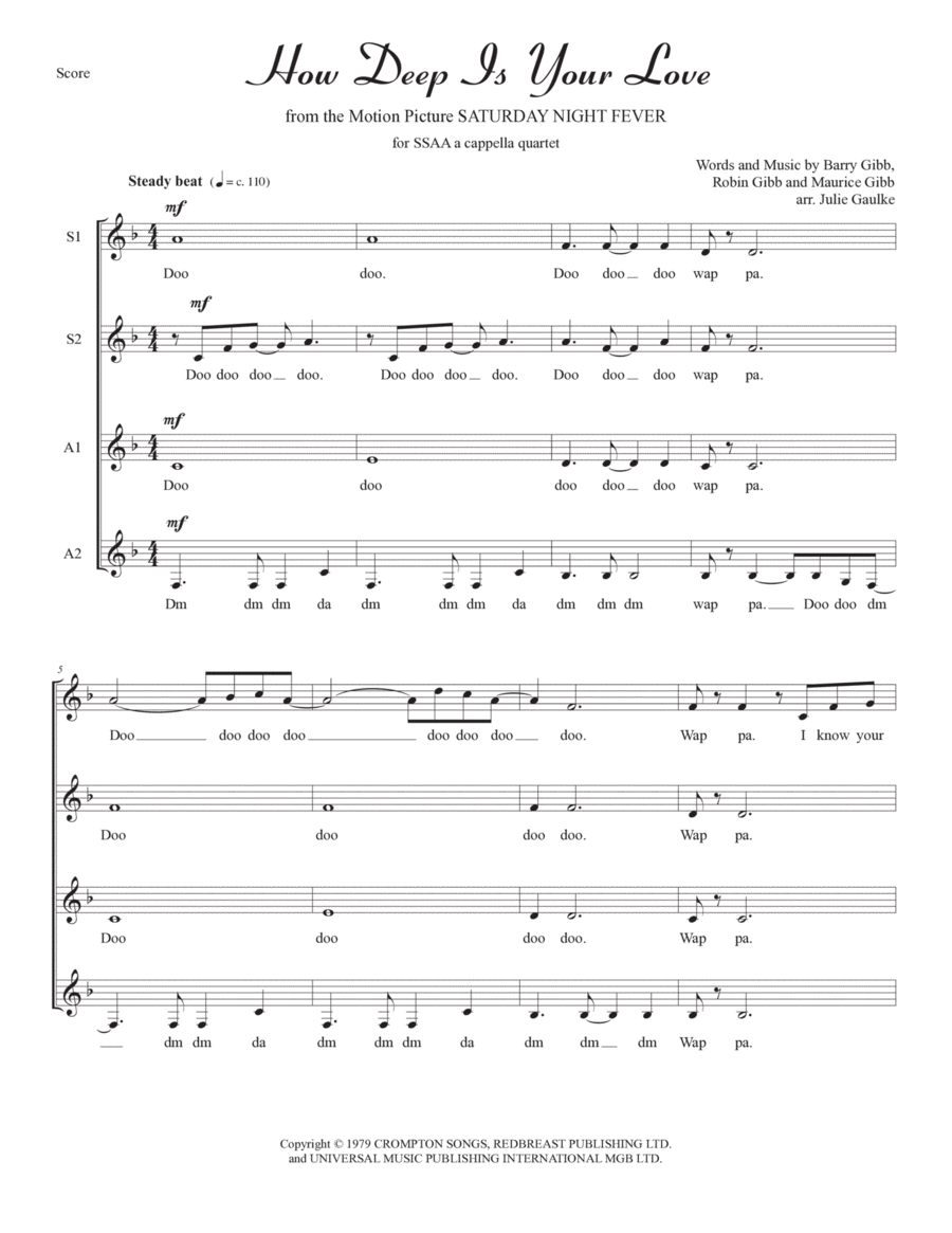 How Deep Is Your Love SSAA scores gallery preview page 1