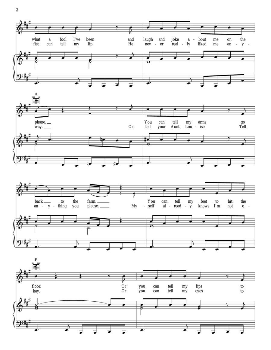 Achy Breaky Heart (Don't Tell My Heart) Piano, Vocal, Guitar scores gallery preview page 2