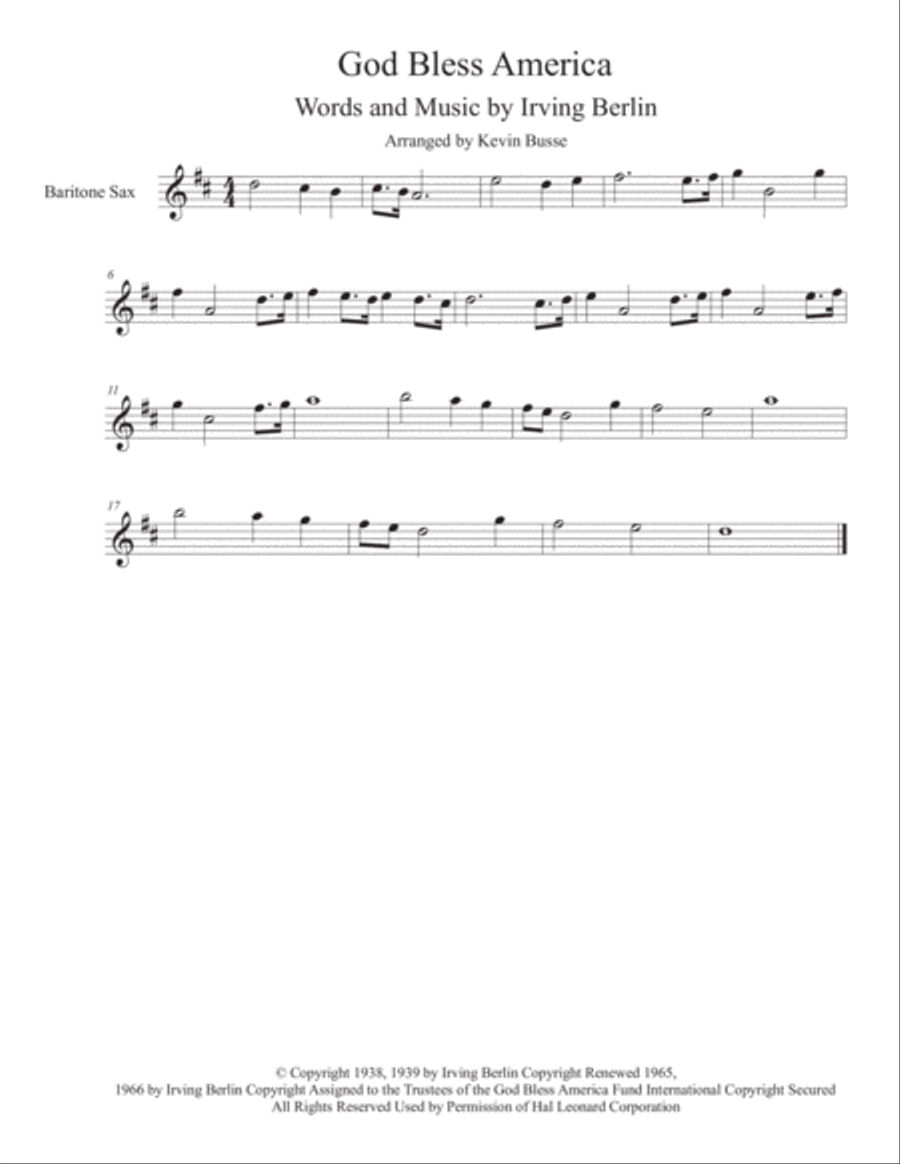 God Bless America Baritone Saxophone scores gallery preview page 1