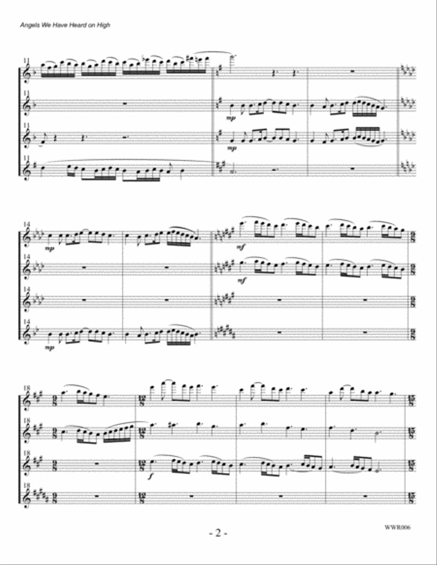 ANGELS WE HAVE HEARD ON HIGH - WOODWIND QUARTET (2 Flutes, Oboe & Clarinet) Woodwind Quartet scores gallery preview page 2