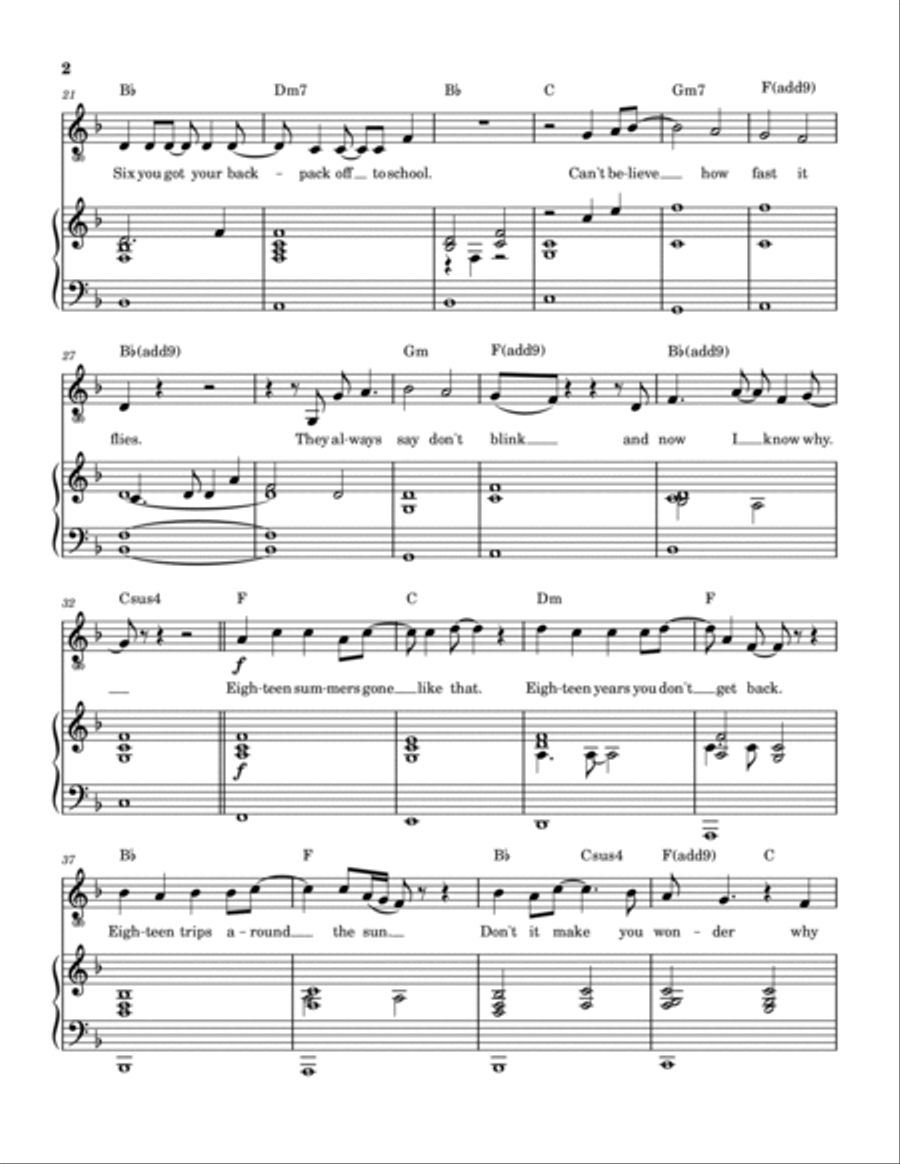 18 Summers 18 Summers Piano, Vocal, Guitar scores gallery preview page 3