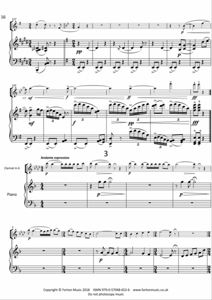 Sonata for Clarinet and Piano Clarinet Solo scores gallery preview page 3