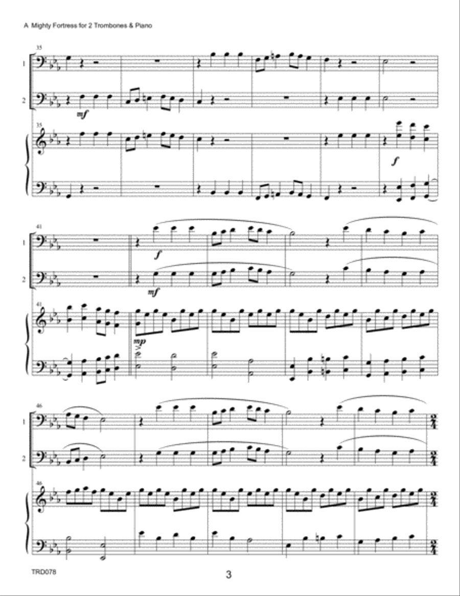 A MIGHTY FORTRESS - TROMBONE Duet with Piano Accompaniment (grade 2+) Brass Duet scores gallery preview page 3
