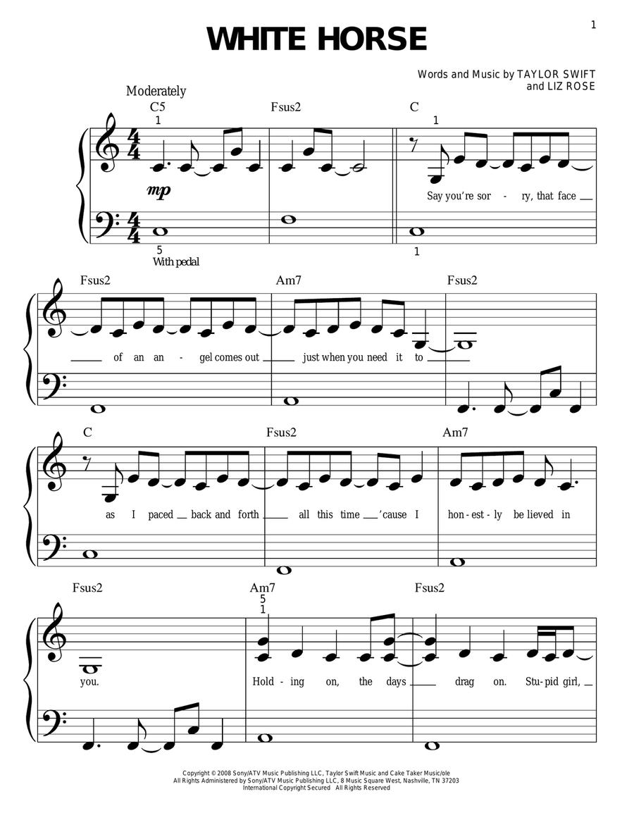 White Horse White Horse Easy Piano scores gallery preview page 1