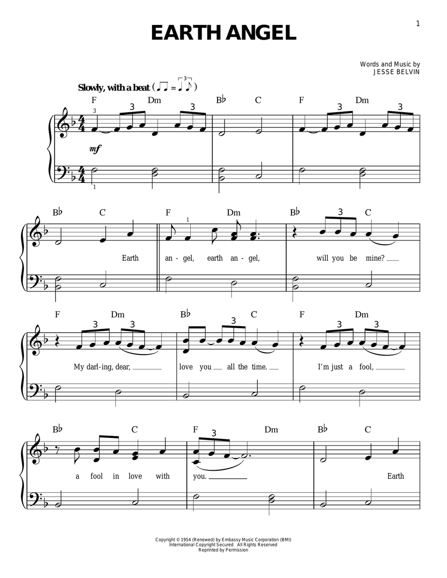 Earth Angel Easy Piano scores gallery preview page 1
