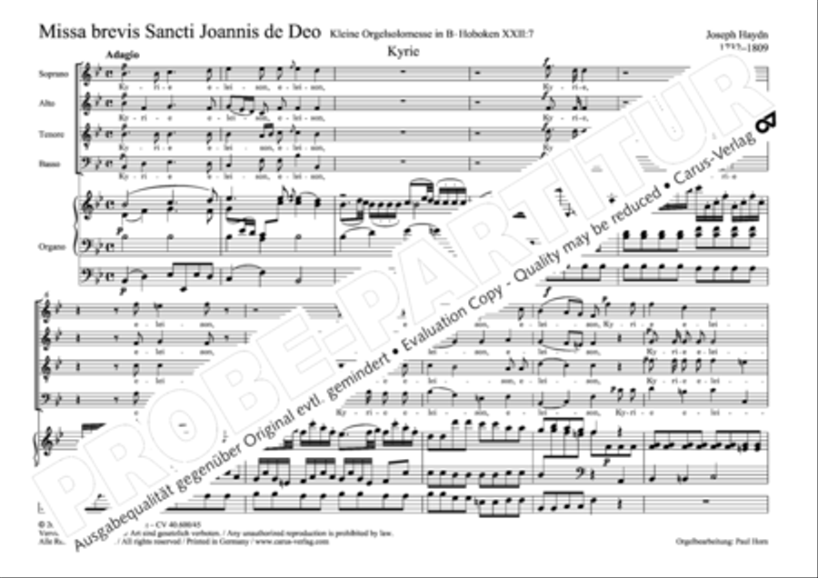 Missa brevis Sti. Joannis de Deo (Kleine Orgelsolomesse) 4-Part scores gallery preview page 4