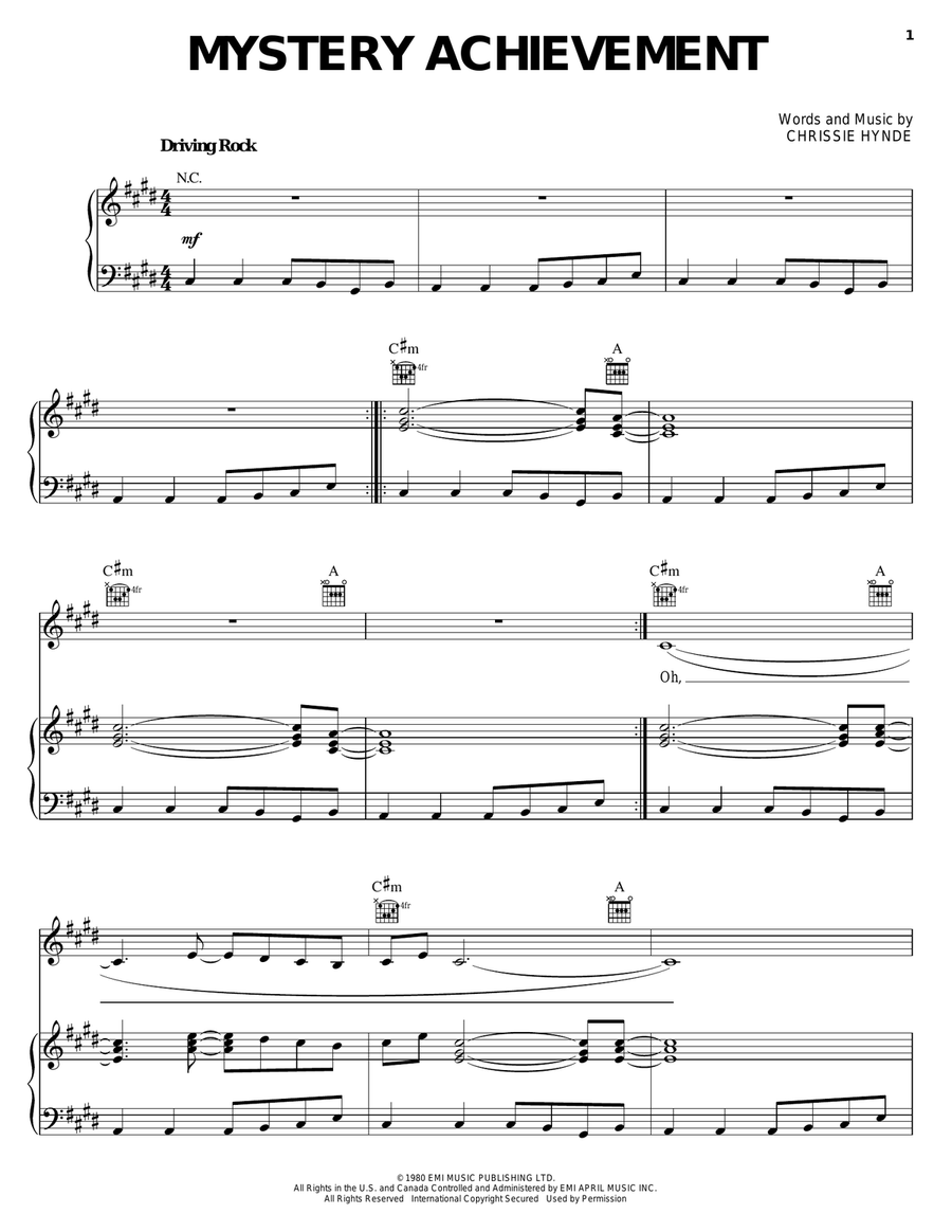 Mystery Achievement Piano, Vocal, Guitar scores gallery preview page 1