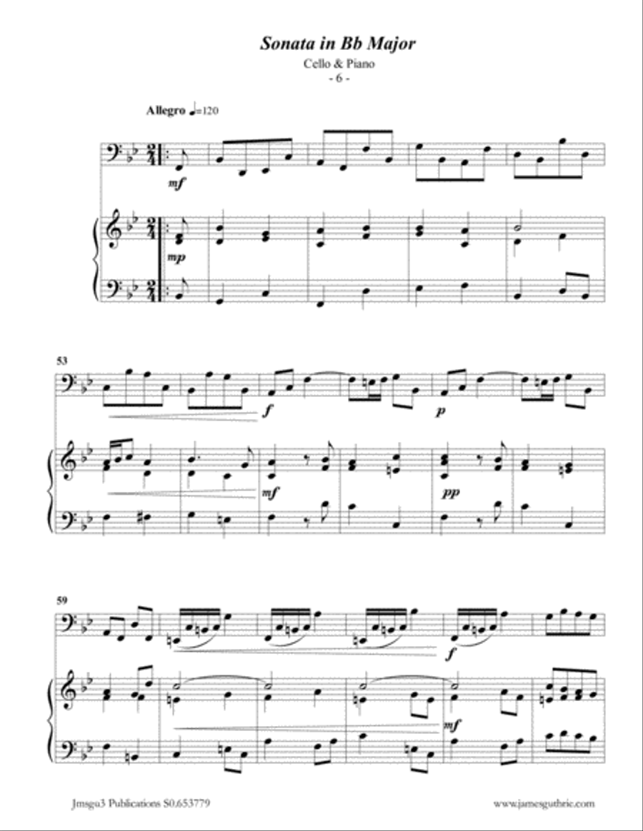 Telemann: Sonata in Bb Major for Cello & Piano Piano scores gallery preview page 6