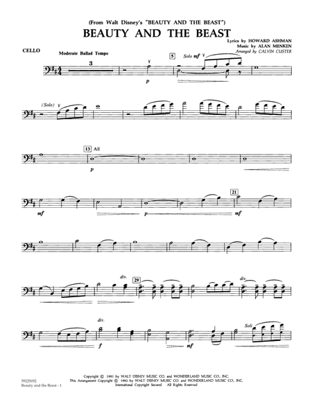 Beauty and the Beast (arr. Calvin Custer) - Cello by Calvin Custer Cello - Digital Sheet Music