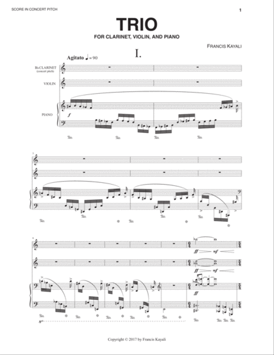 Trio for Clarinet, Violin, and Piano Clarinet scores gallery preview page 3