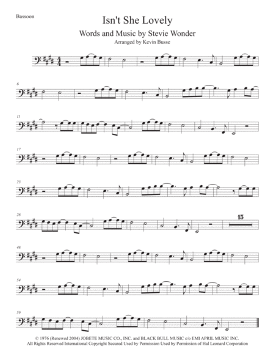 Isn't She Lovely Isn't She Lovely Bassoon Solo scores gallery preview page 1