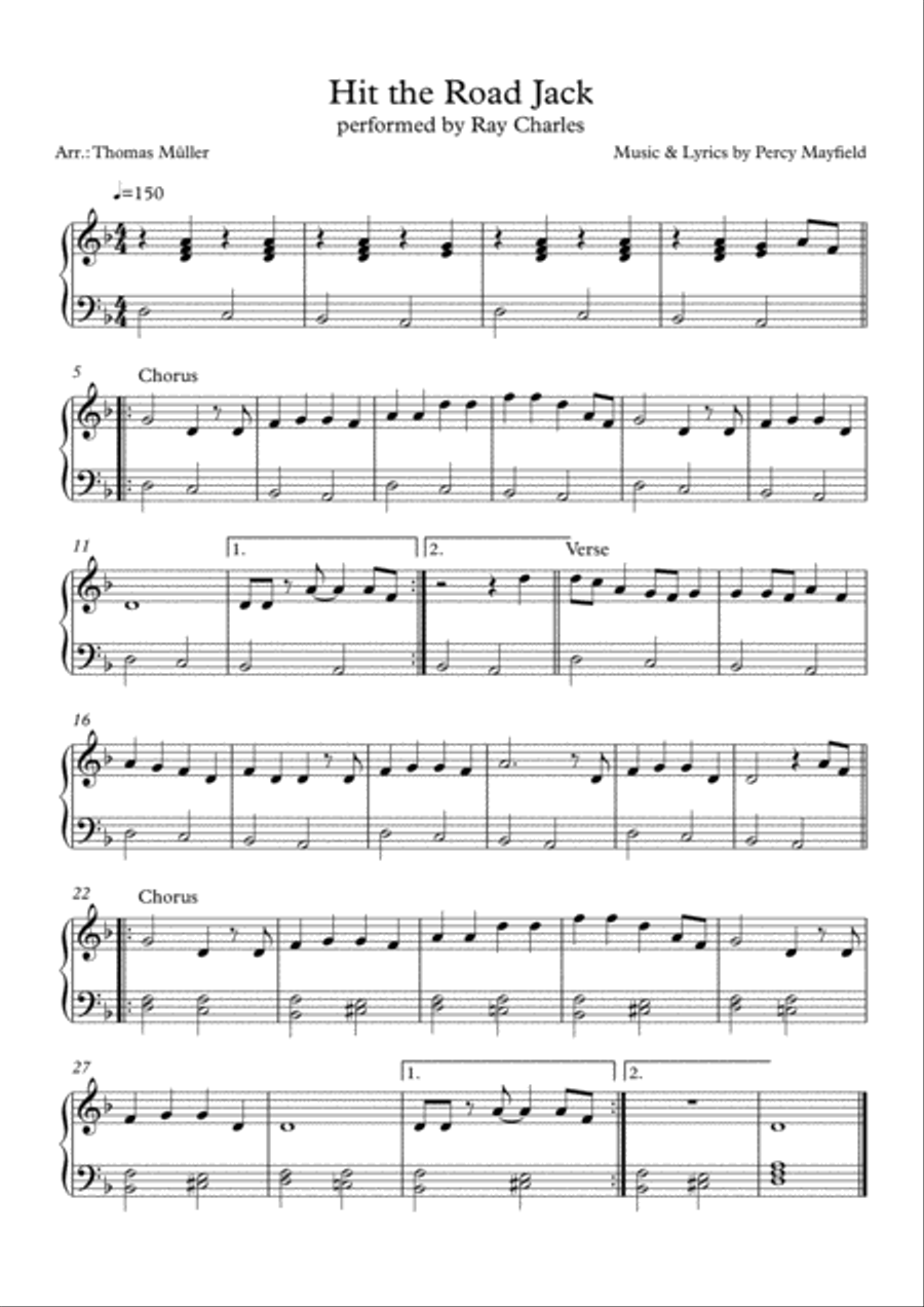 Hit The Road Jack Hit The Road Jack Easy Piano scores gallery preview page 1