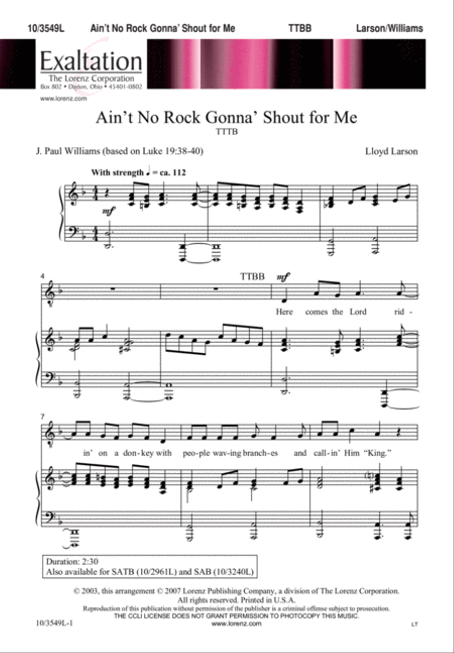 Ain't No Rock Gonna' Shout for Me TTBB scores gallery preview page 1