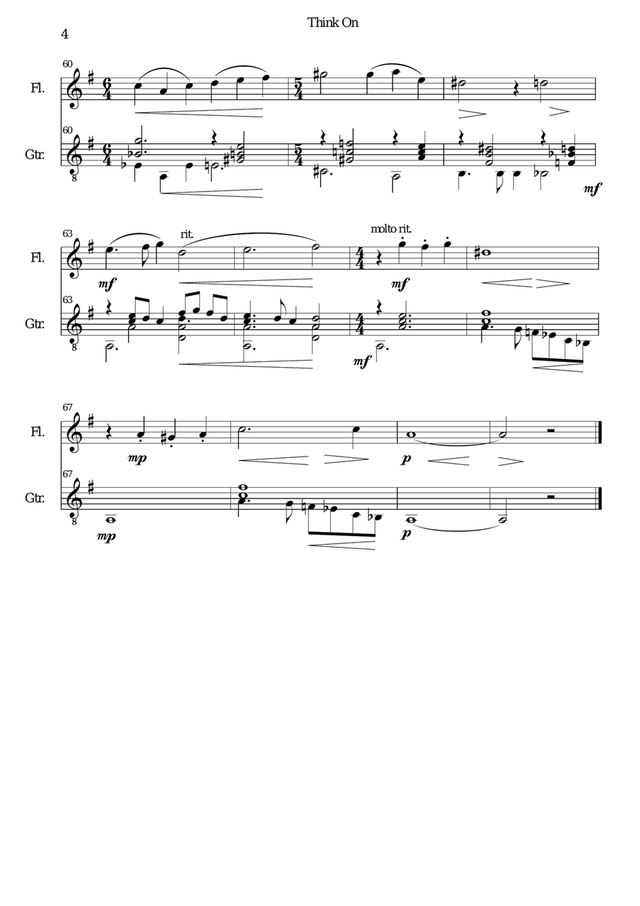Think on for flute and guitar Flute scores gallery preview page 4