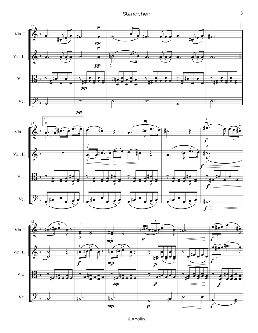 Schubert: Ständchen (Serenade) - String Quartet String Quartet scores gallery preview page 4