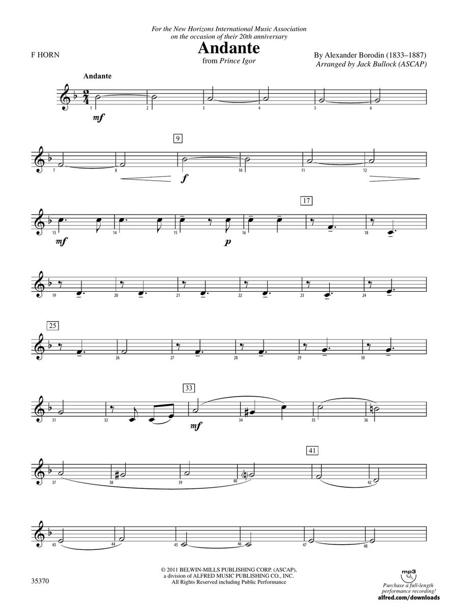 Andante (from Prince Igor): 1st F Horn