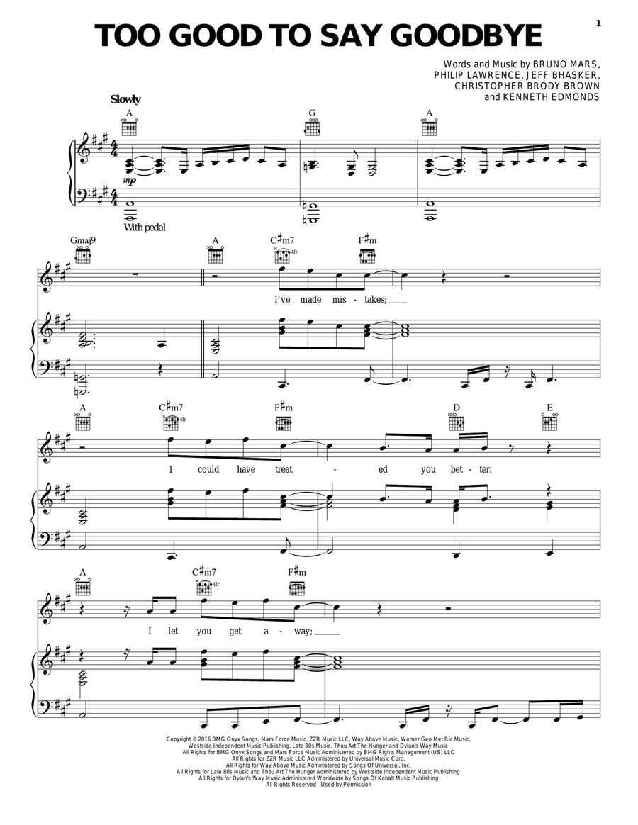 Too Good To Say Goodbye Piano, Vocal, Guitar scores gallery preview page 1