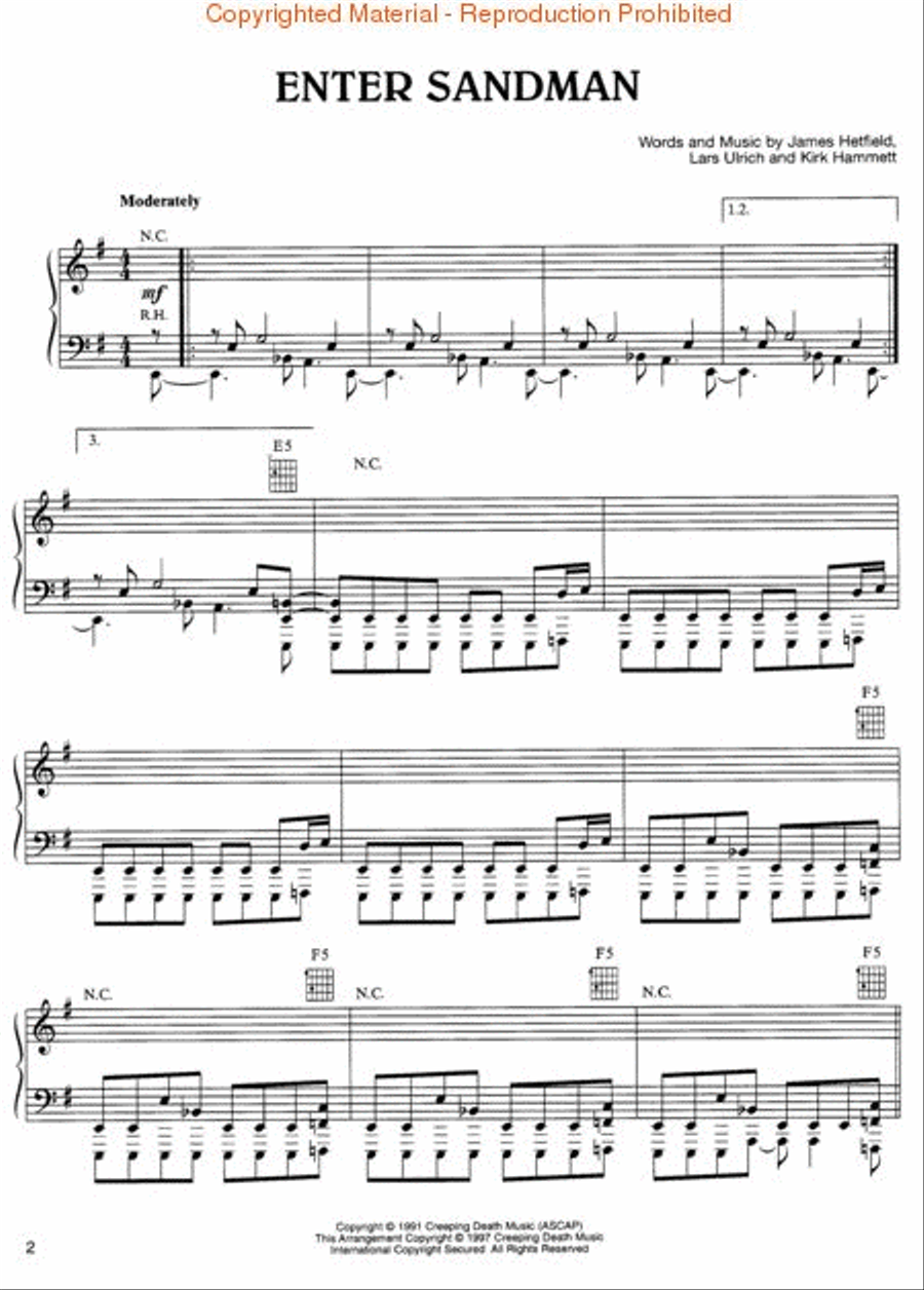 Best of Metallica Piano, Vocal, Guitar scores gallery preview page 2
