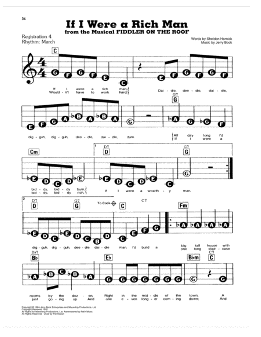 If I Were A Rich Man (from Fiddler On The Roof) Electronic Keyboard scores gallery preview page 1