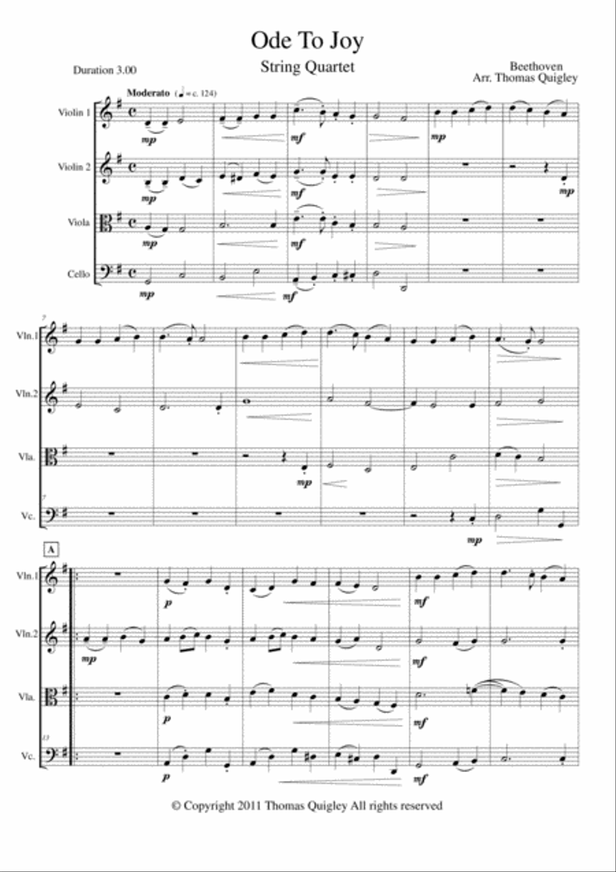 Ode To Joy String Quartet scores gallery preview page 1