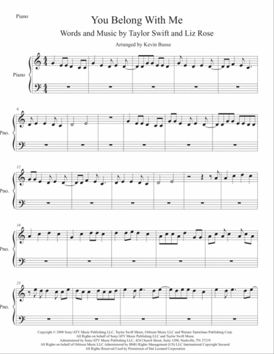 You Belong With Me You Belong With Me Easy Piano scores gallery preview page 1