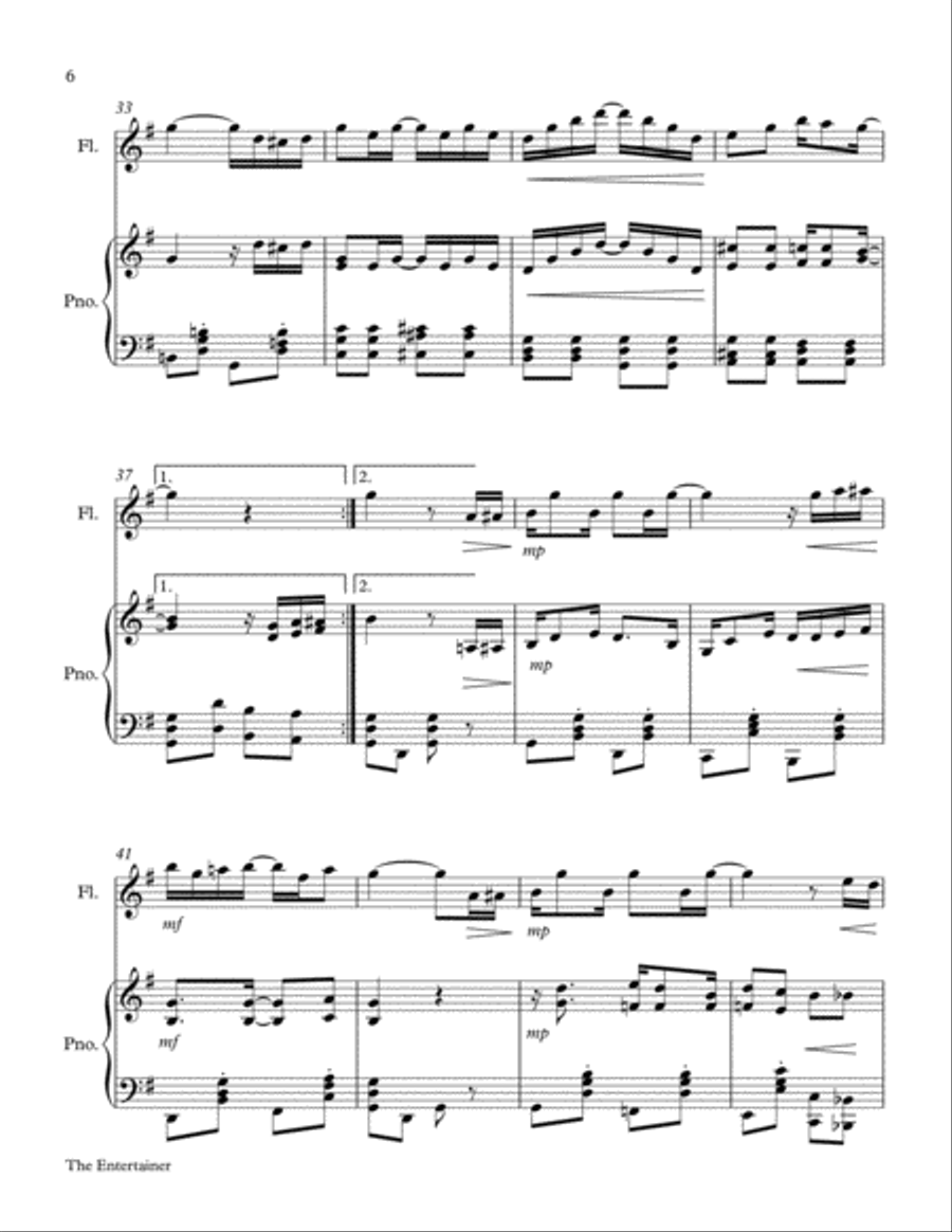 Joplin The Entertainer - Fun Piece for Recitals (Flute & Piano) Flute Solo scores gallery preview page 6