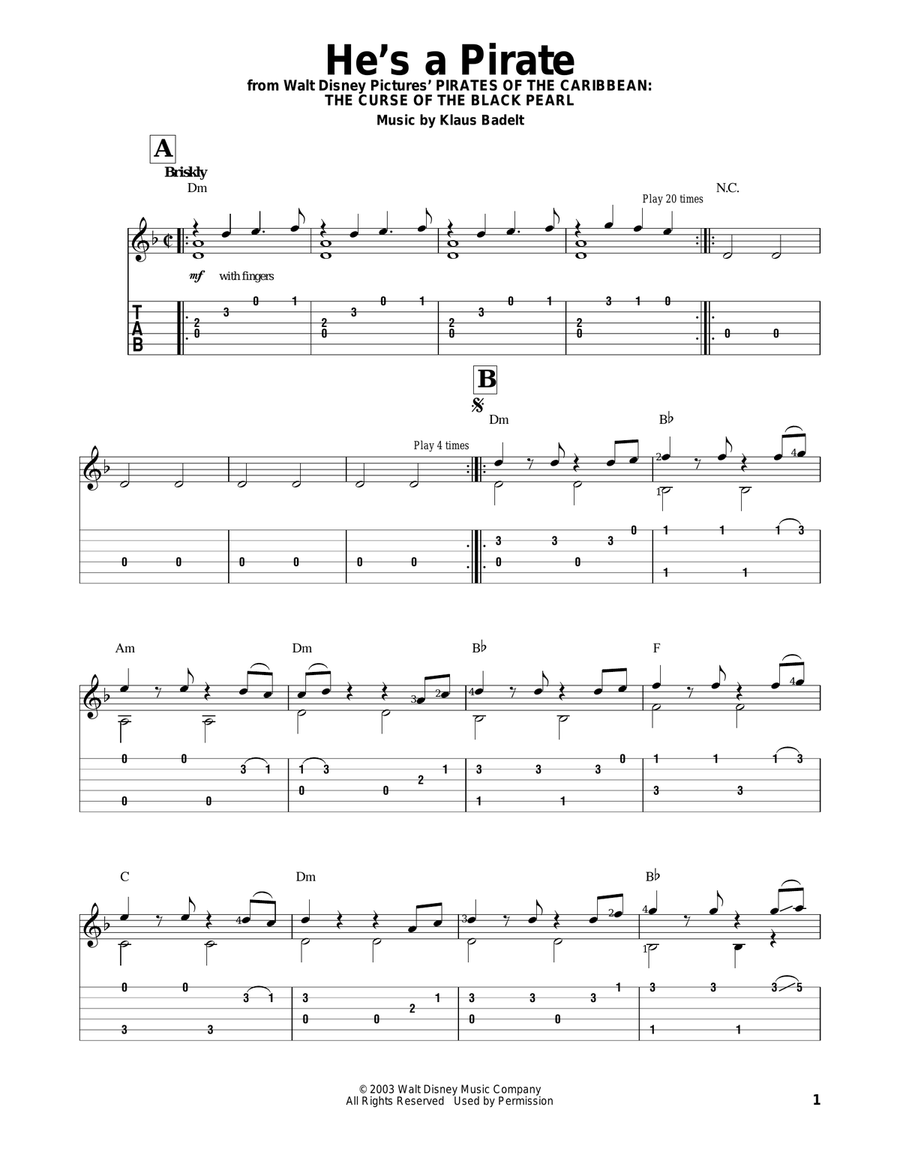 Pirates of the store caribbean classical guitar