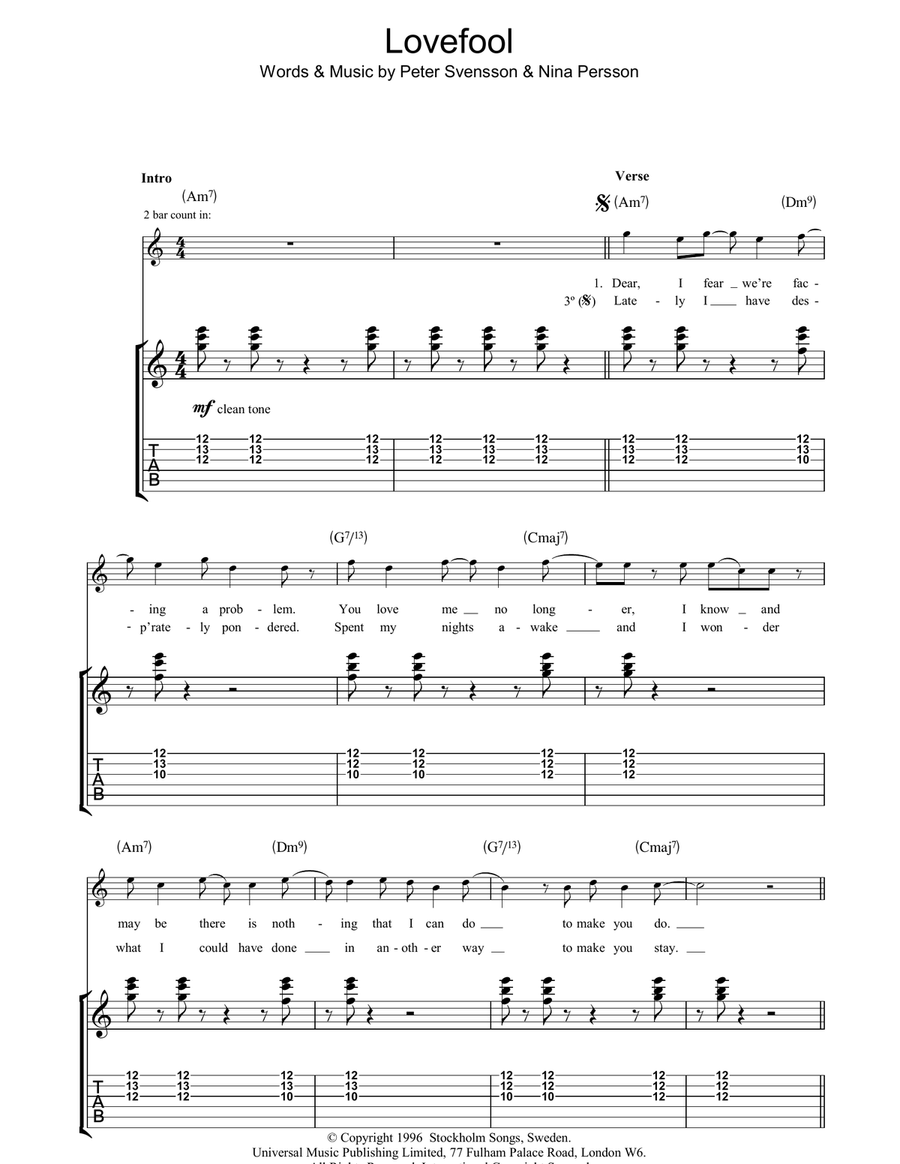 Lovefool Acoustic Guitar scores gallery preview page 1