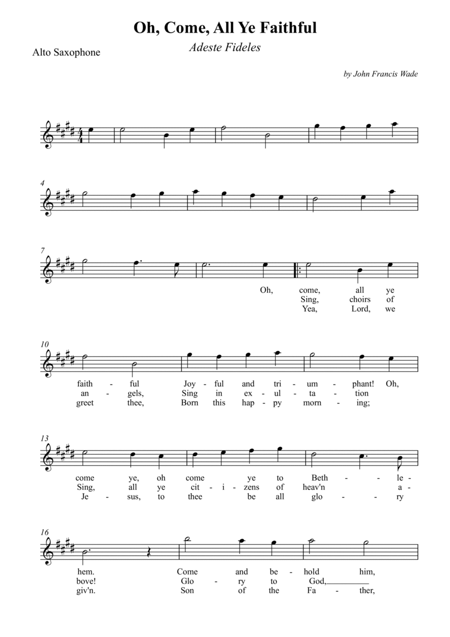 Oh, Come, All Ye Faithful (Adeste Fideles) Alto Saxophone scores gallery preview page 1