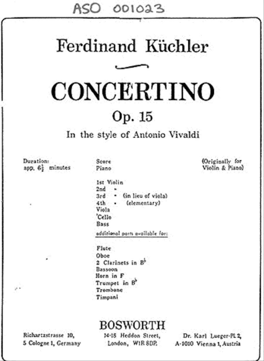 Concertino In D Op.15 'In Style Of Vivaldi' Orchestra scores gallery preview page 1