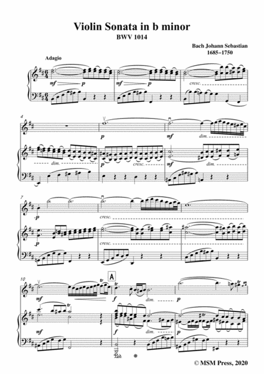 Bach,J.S.-Violin Sonata,in b minor,BWV 1014,for Violin and Piano image number null
