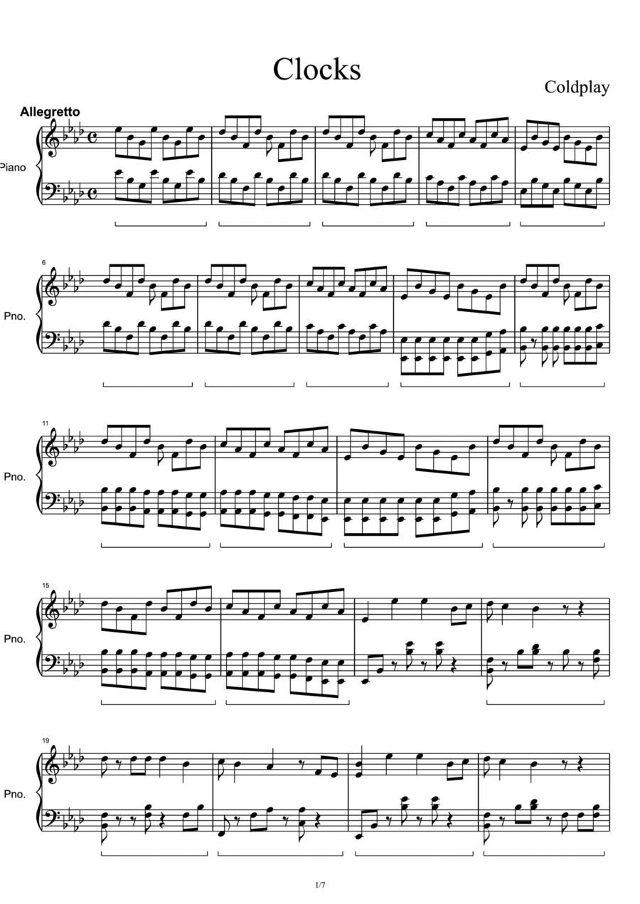 Clocks Piano Solo scores gallery preview page 1