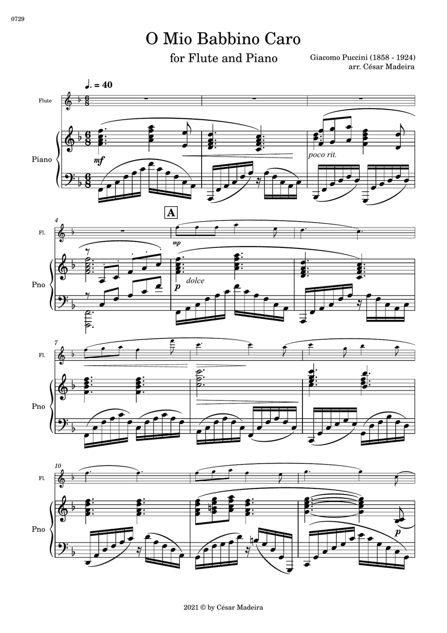 O Mio Babbino Caro by Puccini - Flute and Piano (Full Score) Flute scores gallery preview page 2