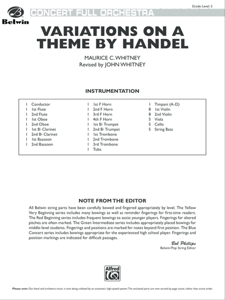 Variations on a Theme by Handel: Score Full Orchestra scores gallery preview page 1