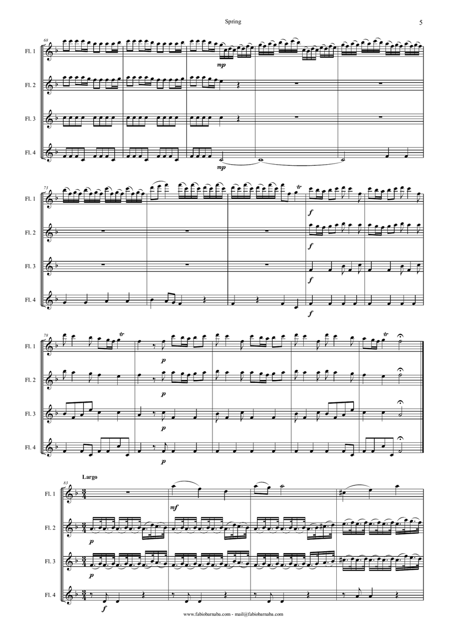 The Four Seasons - Spring - for Flute Quartet or Flute Choir Flute Choir scores gallery preview page 6