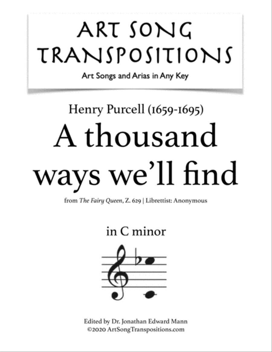 Book cover for PURCELL: A thousand ways we'll find (transposed to C minor)