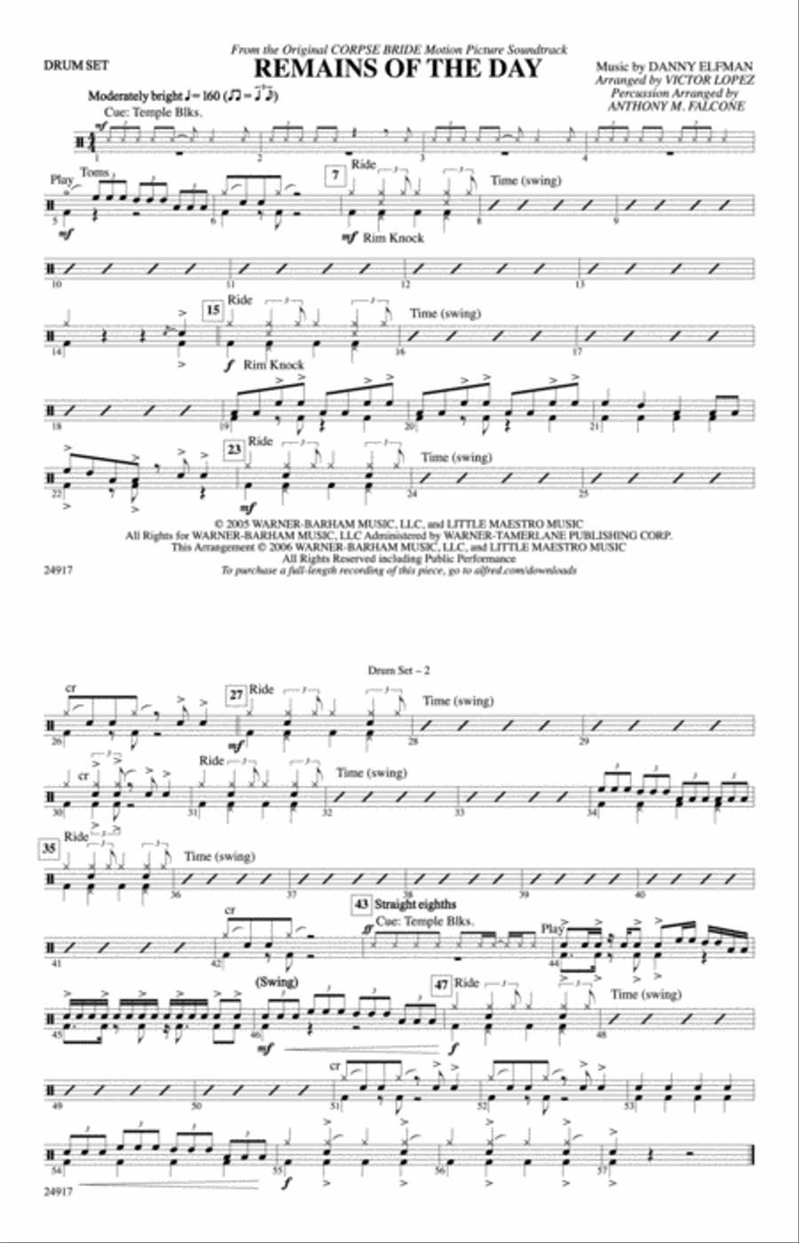 Remains of the Day (from Corpse Bride): Drumset Marching Band scores gallery preview page 1