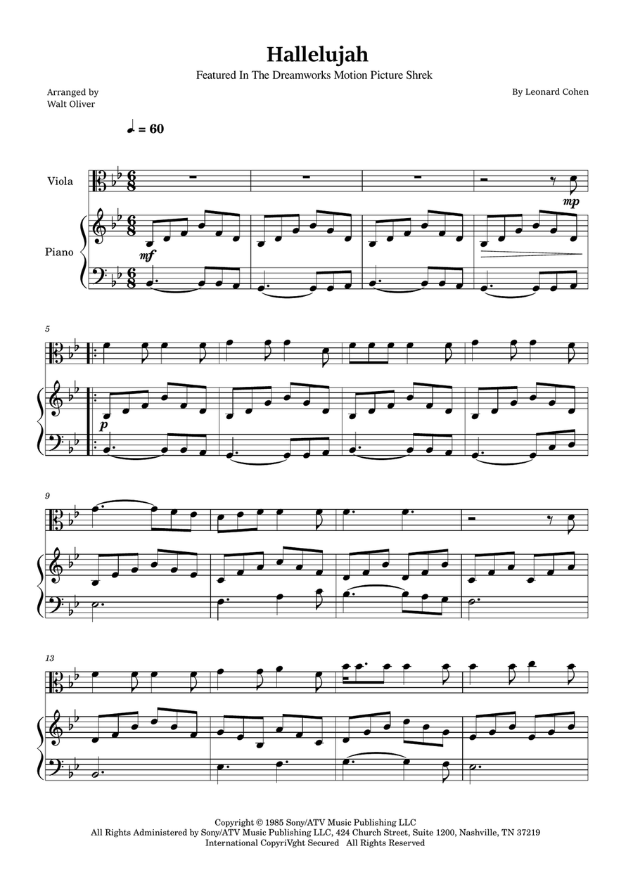 Hallelujah Viola scores gallery preview page 1