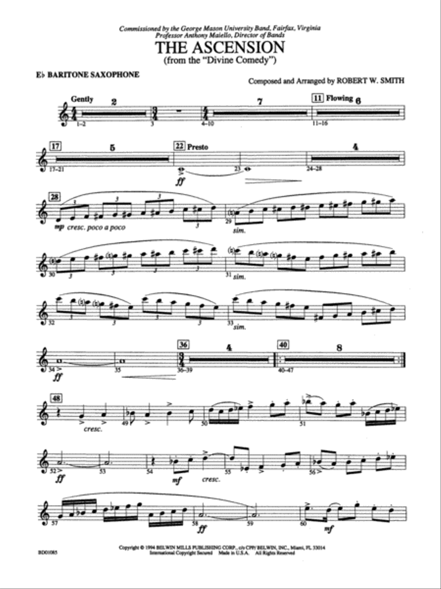 The Ascension (from The Divine Comedy): E-flat Baritone Saxophone Concert Band scores gallery preview page 1