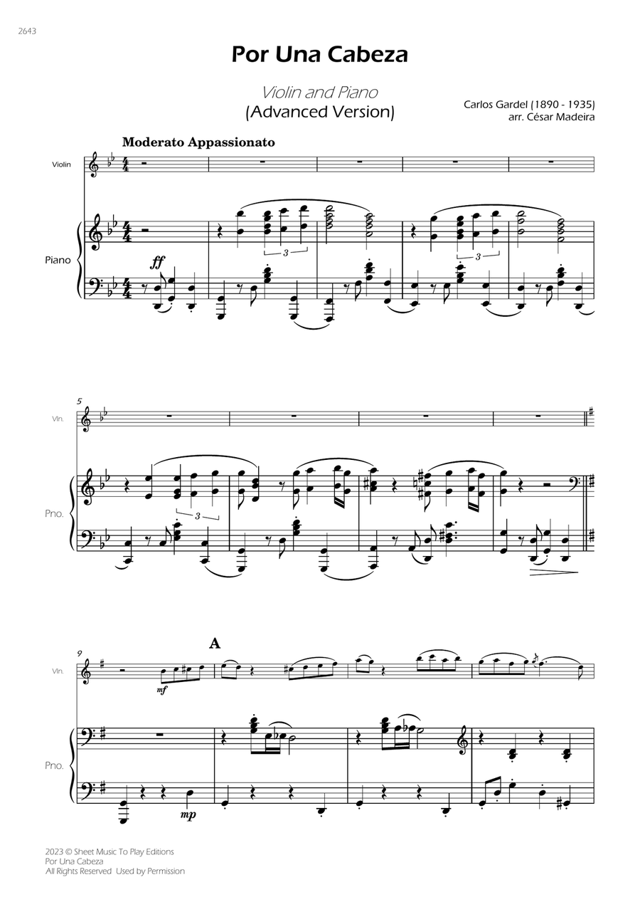 Por Una Cabeza - Violin and Piano - Advanced (Full Score) Violin Solo scores gallery preview page 1