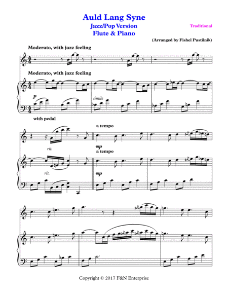 "Auld Lang Syne" for Flute and Piano-Jazz/Pop Version image number null