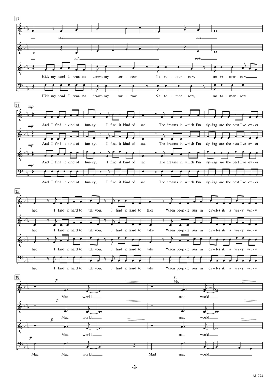 Mad World 4-Part scores gallery preview page 2