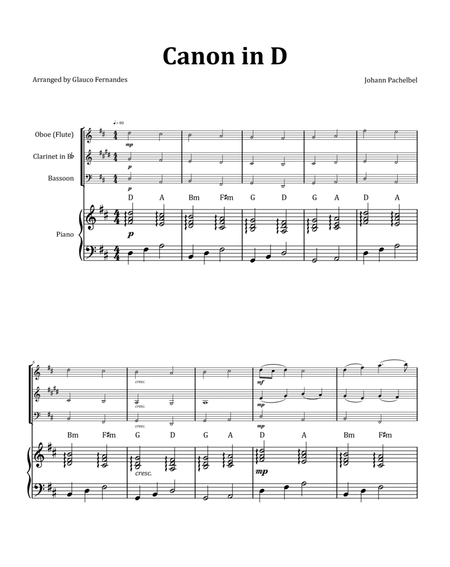 Canon by Pachelbel - Woodwind Trio with Piano and Chord Notation image number null