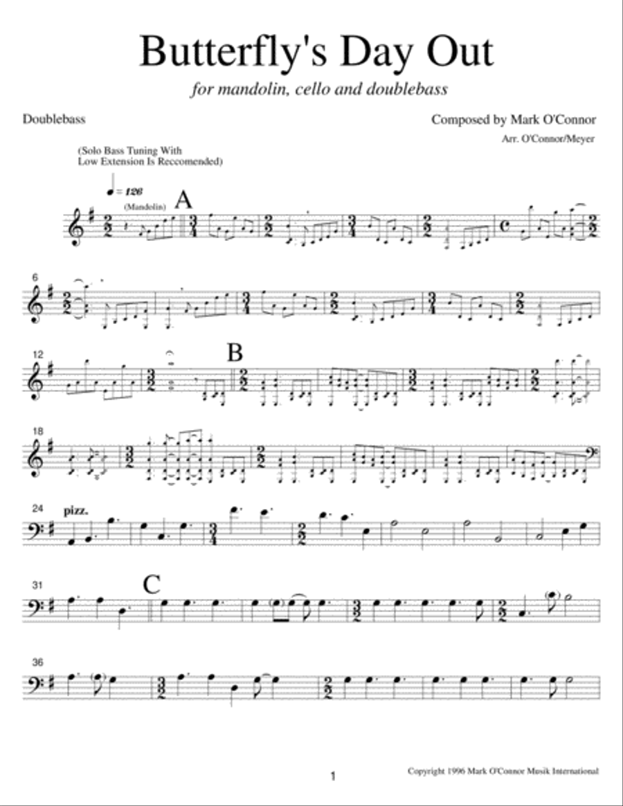 Butterfly's Day Out (double bass part - mandolin/misc. instr., cel, bs) String Trio scores gallery preview page 4