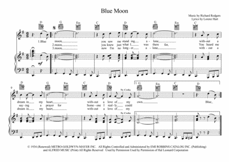 Blue Moon by Elvis Presley Voice - Digital Sheet Music