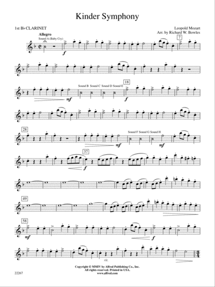 Kinder Symphony: 1st B-flat Clarinet Concert Band scores gallery preview page 1