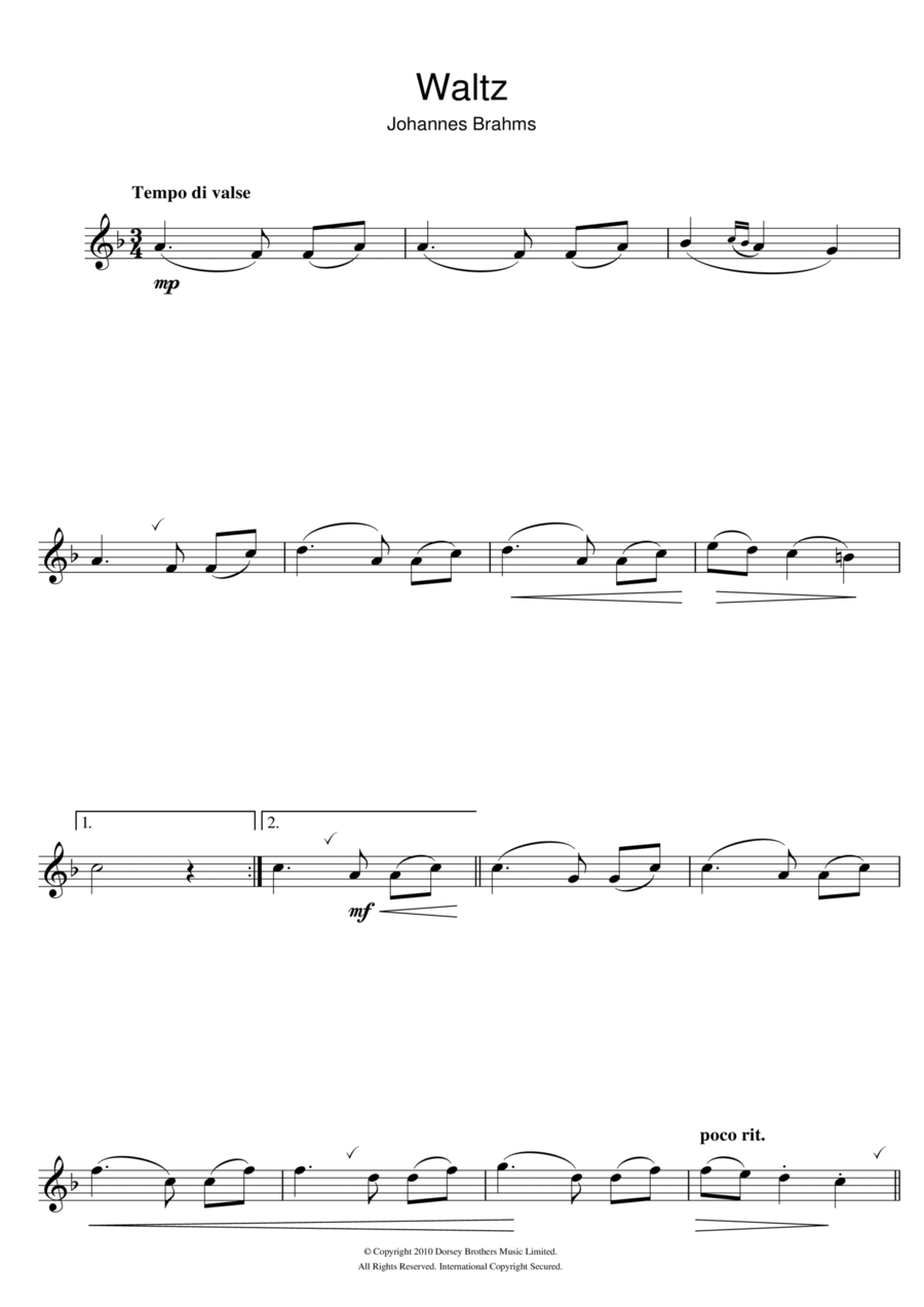 Waltz Op. 39, No. 15 Clarinet Solo scores gallery preview page 1